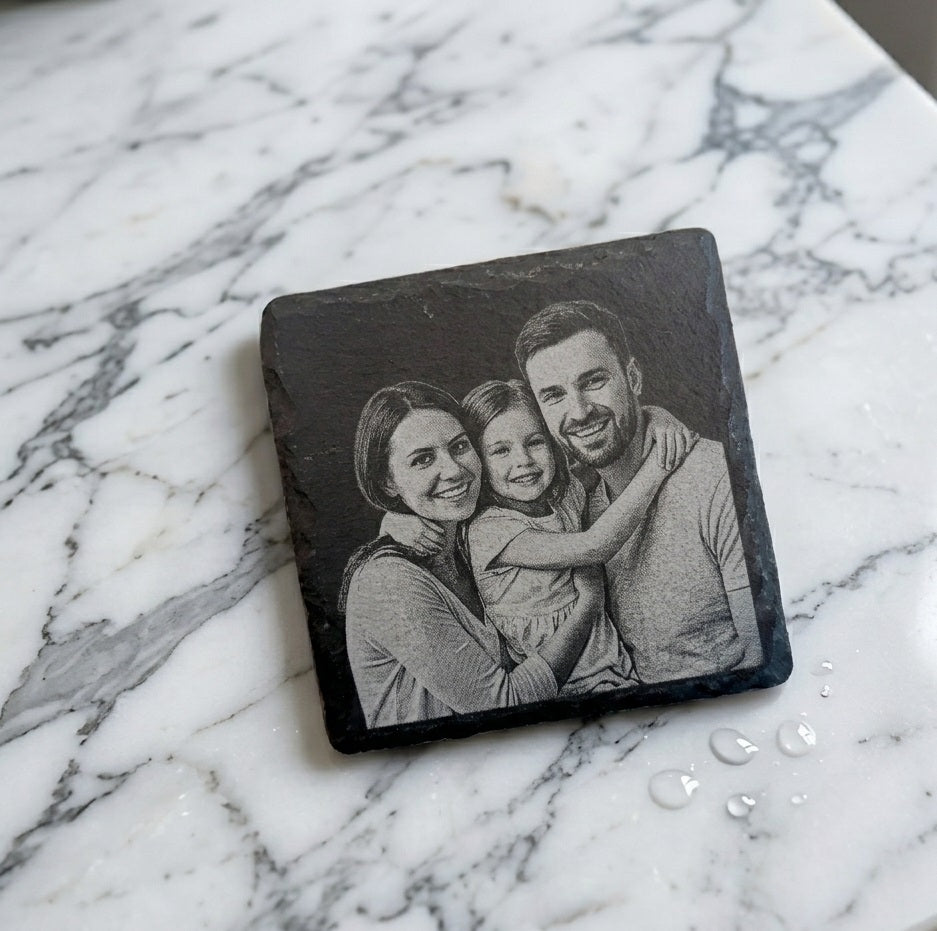 Personalized Natural Slate Coaster Set - Custom Engraved Stone Coasters