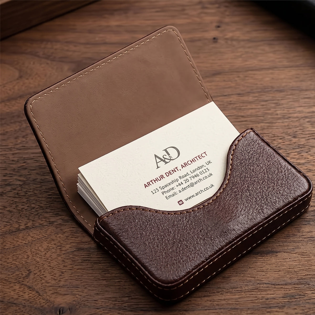 Custom Laser Engraved Leather Business Card Holder | Personalized Magnetic Card Case