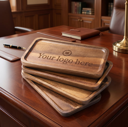 Personalized Acacia Wood Valet Tray - Custom Engraved Desk Organizer