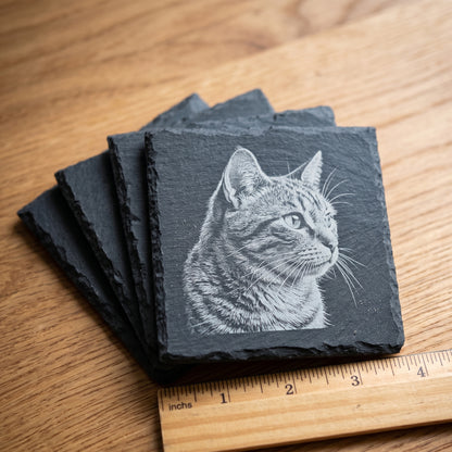 Personalized Natural Slate Coaster Set - Custom Engraved Stone Coasters