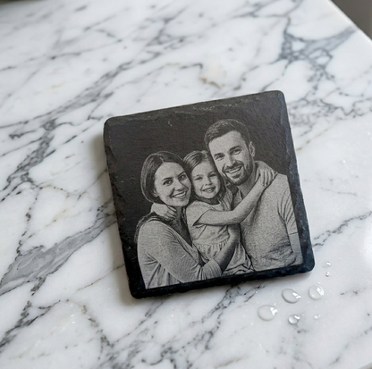 Personalized Natural Slate Coaster Set - Custom Engraved Stone Coasters