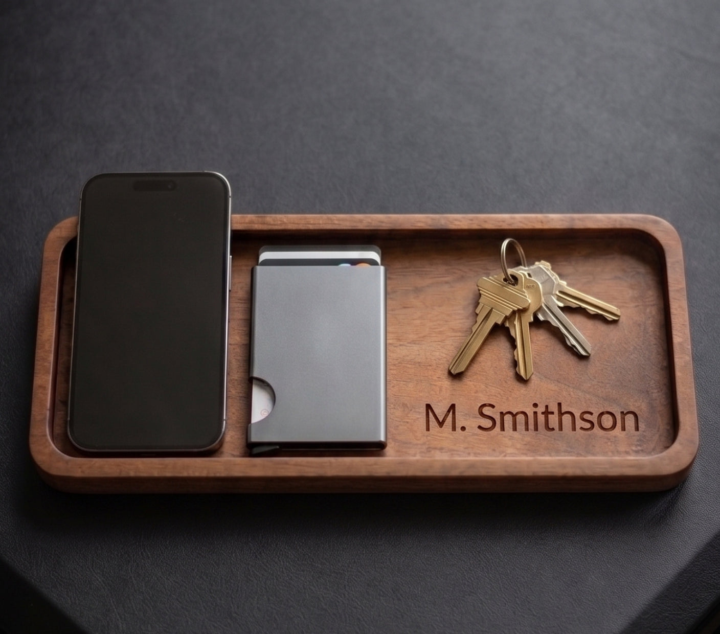 Personalized Acacia Wood Valet Tray - Custom Engraved Desk Organizer