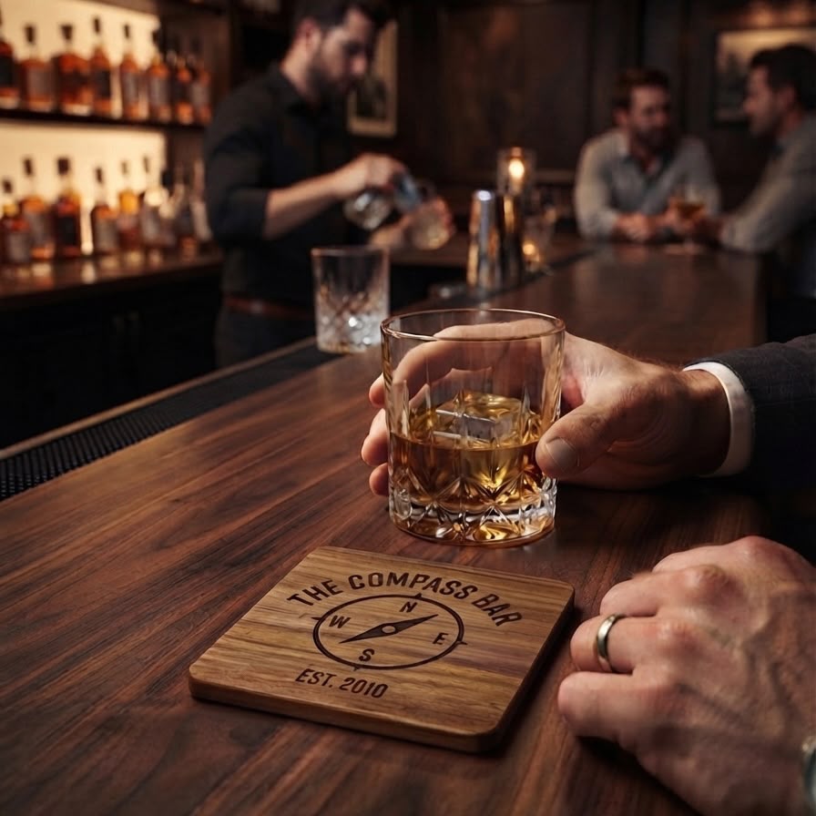 Custom Laser Engraved Wood Coasters | Bulk Business Logo Coasters