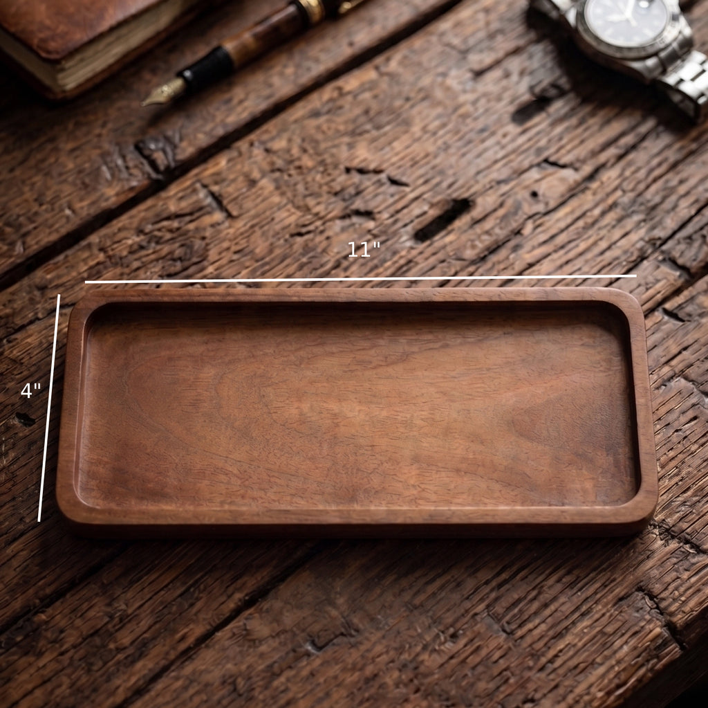 Personalized Acacia Wood Valet Tray - Custom Engraved Desk Organizer