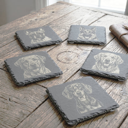 Personalized Natural Slate Coaster Set - Custom Engraved Stone Coasters