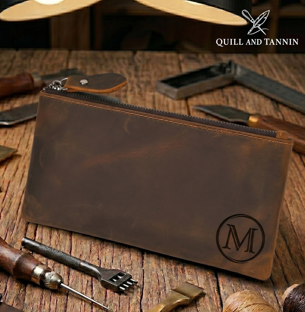 Personalized Full Grain Leather Long Wallet & Passport Holder
