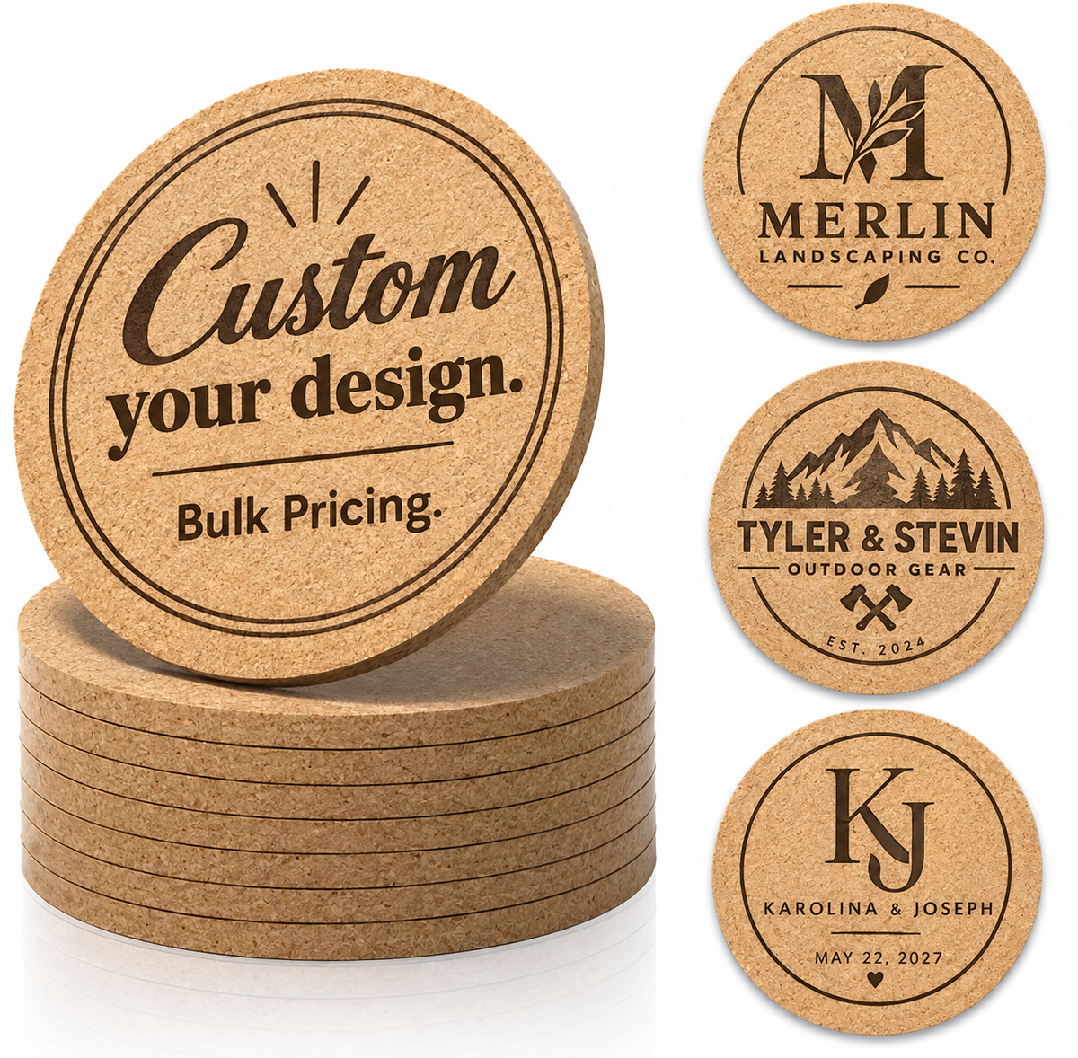 Custom Laser-Engraved Cork Coasters (Bulk & Wholesale)