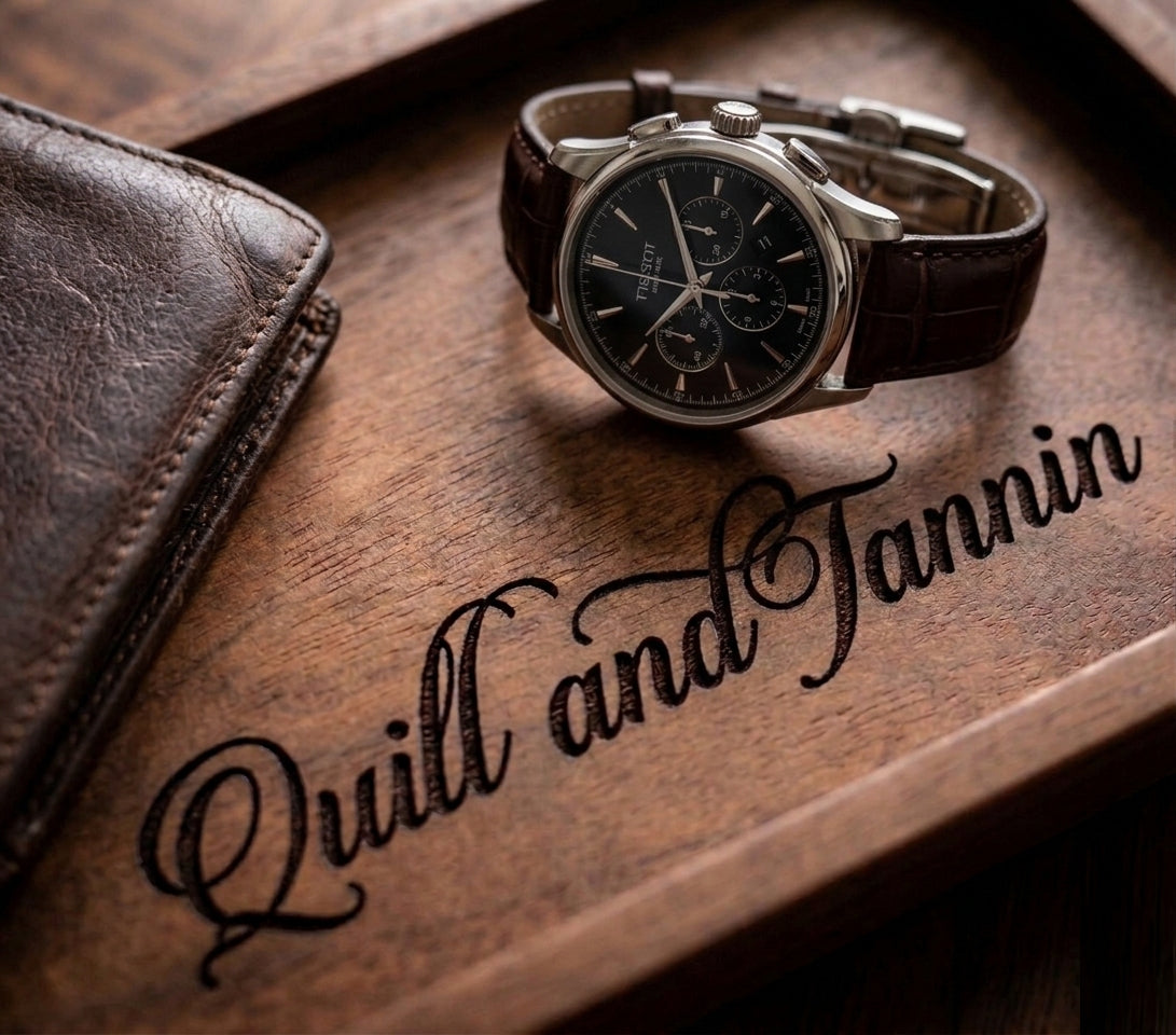 Personalized Acacia Wood Valet Tray - Custom Engraved Desk Organizer