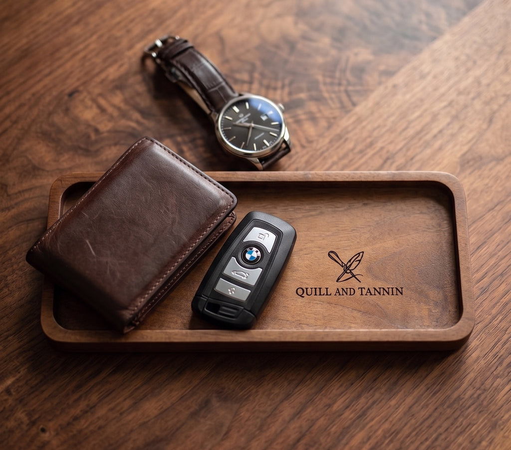 Personalized Acacia Wood Valet Tray - Custom Engraved Desk Organizer