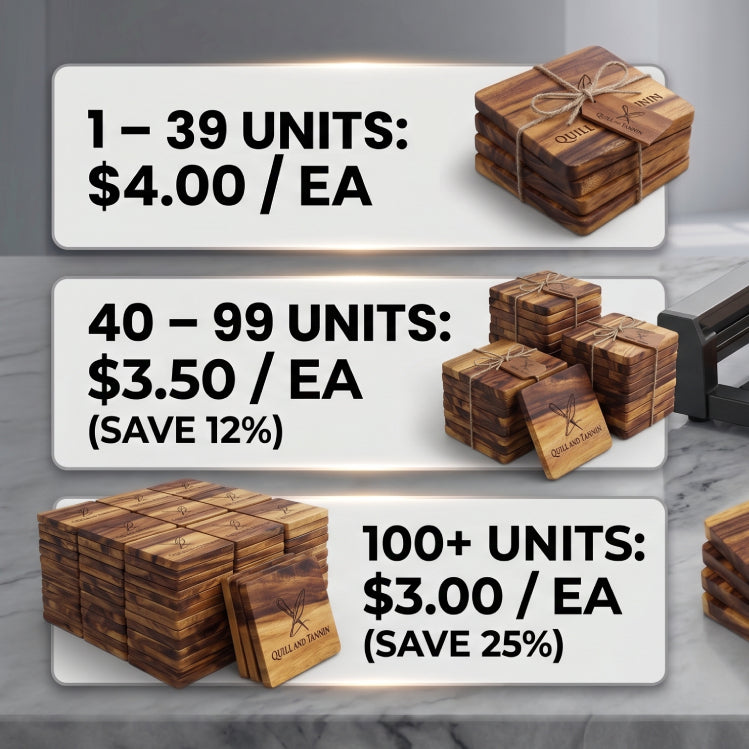 Custom Laser Engraved Wood Coasters | Bulk Business Logo Coasters