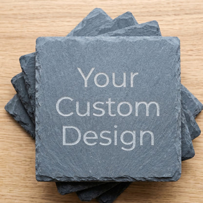 Personalized Natural Slate Coaster Set - Custom Engraved Stone Coasters